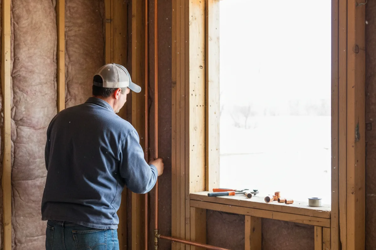 Licensed plumber running new copper supply lines in a Frankfort home